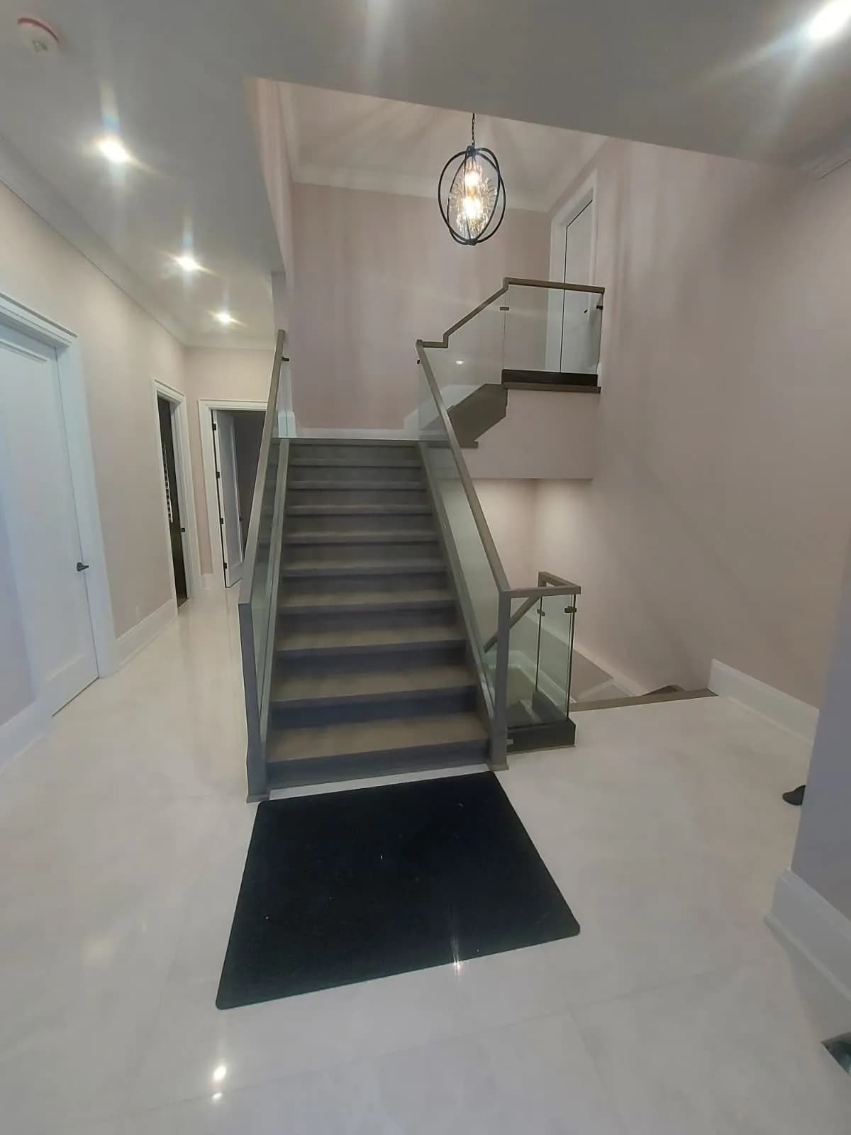 Oak & Glass Railing Remodel — Windsor — Wooden Stringer / Solid Oak Handrail / Glass Railing custom staircase