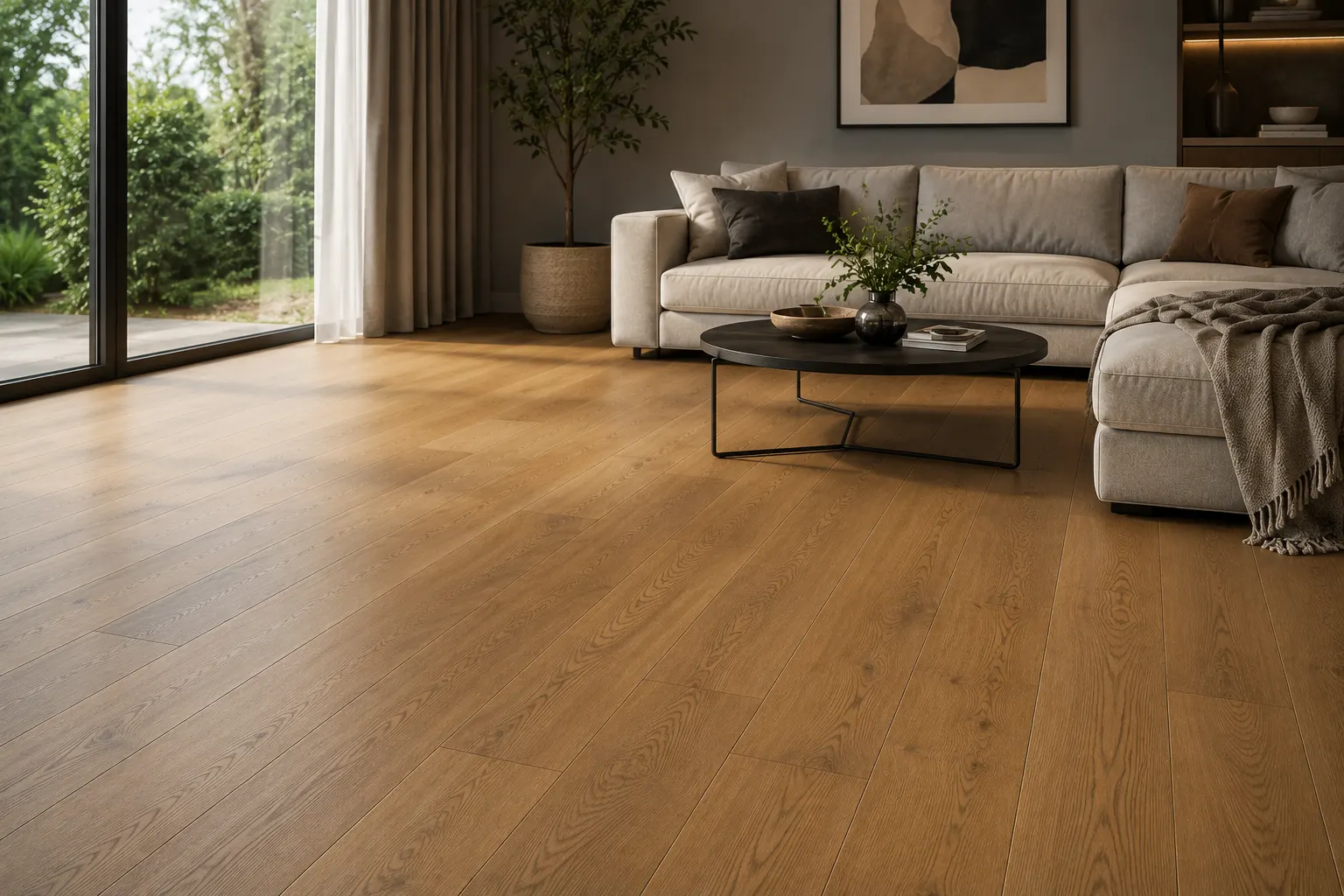Beautiful hardwood flooring installed in a bright modern home