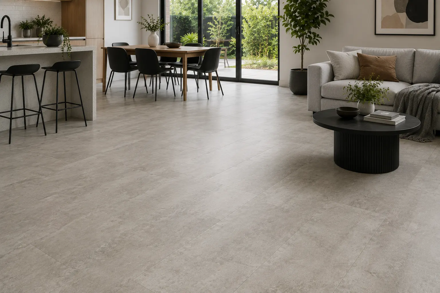 Luxury vinyl tile flooring in a modern bathroom