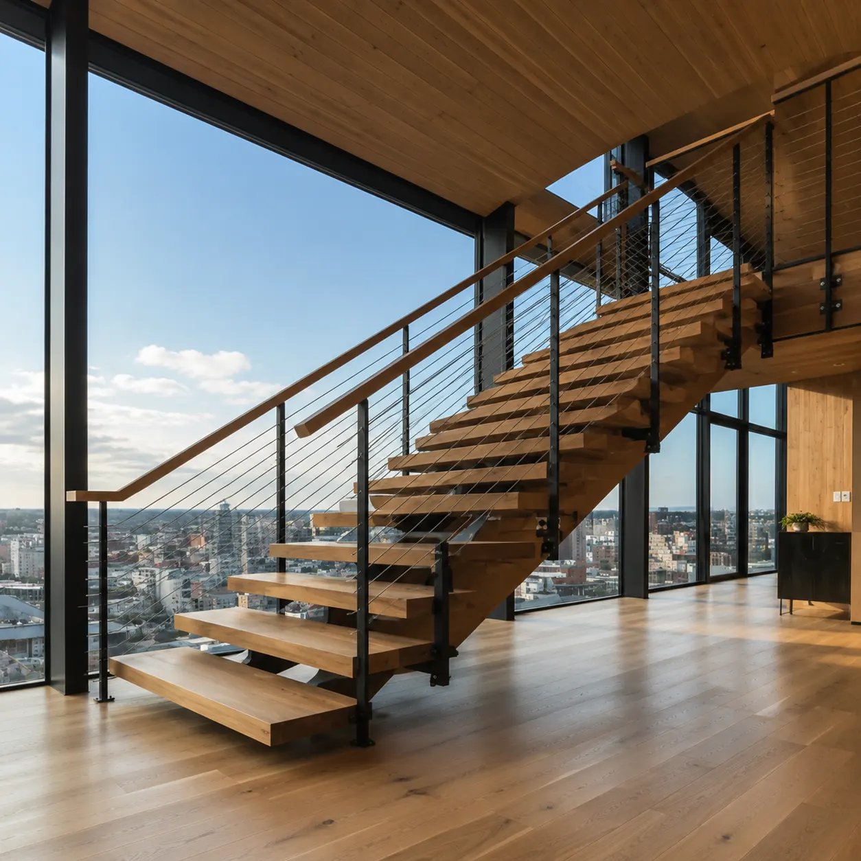Elegant custom oak staircase in a modern home interior