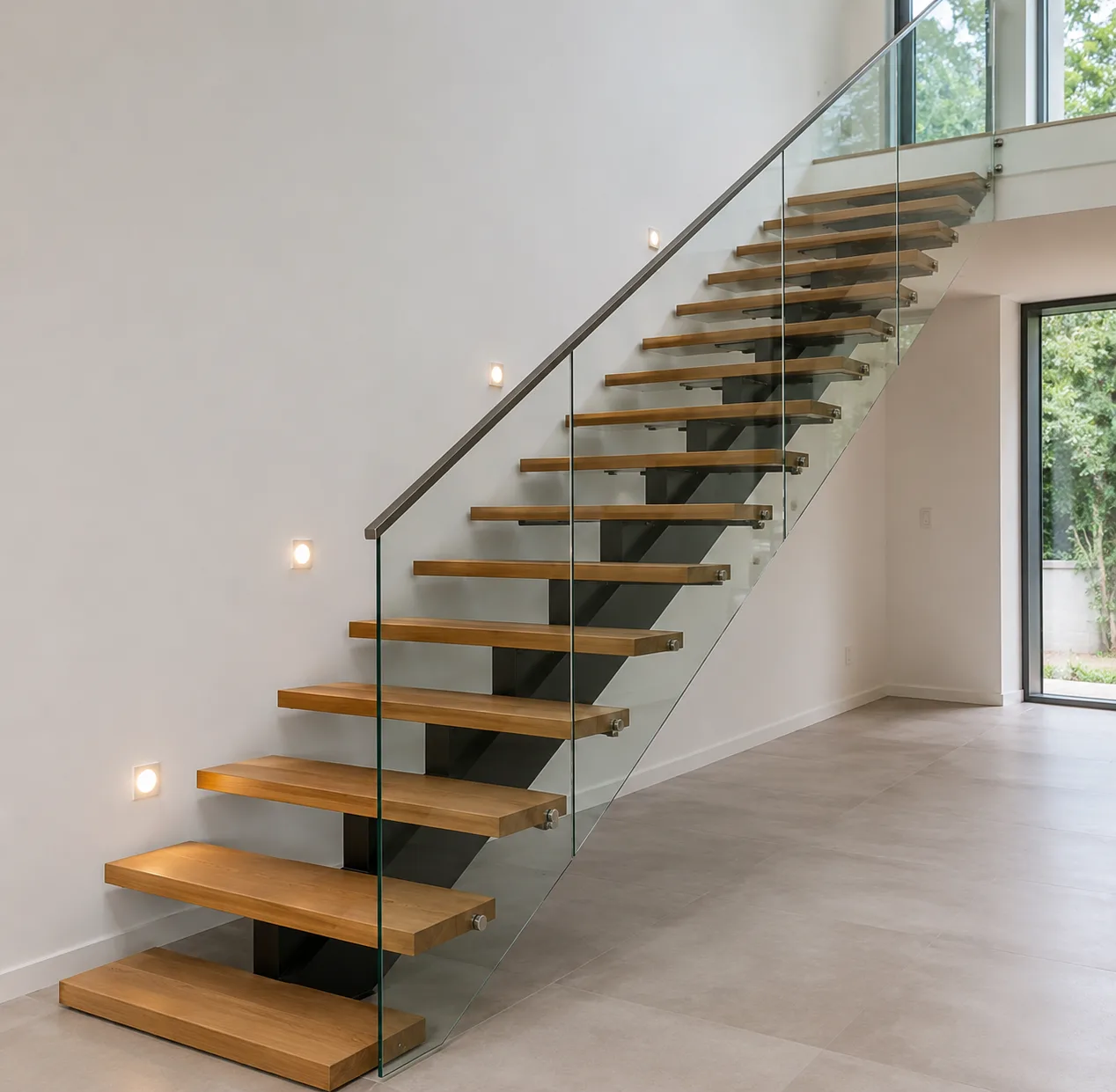 Floating Metal Stringer Staircase — Metal Stringer / Wood Treads custom staircase