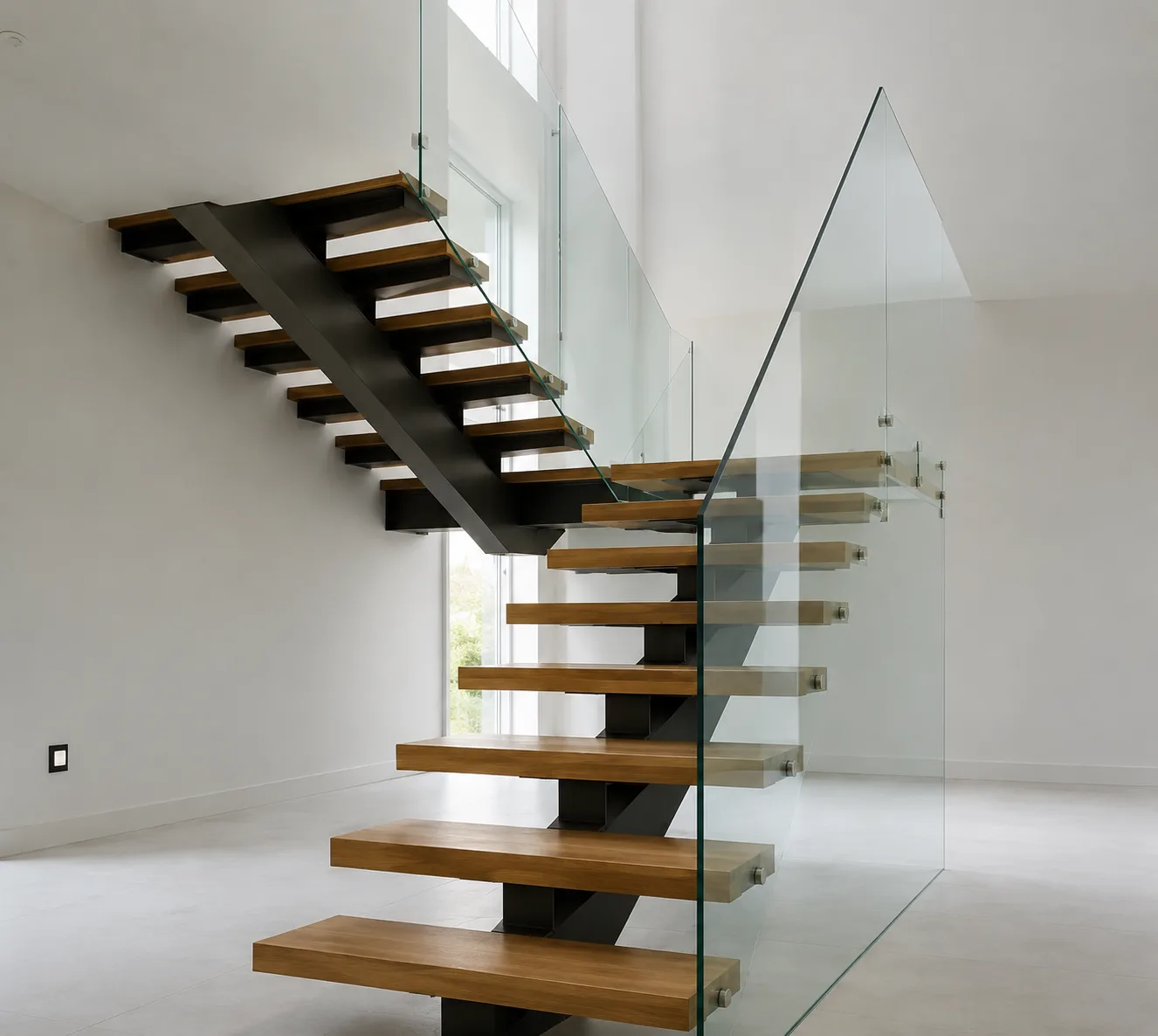 Mono stringer cantilevered stairs with single centre steel spine