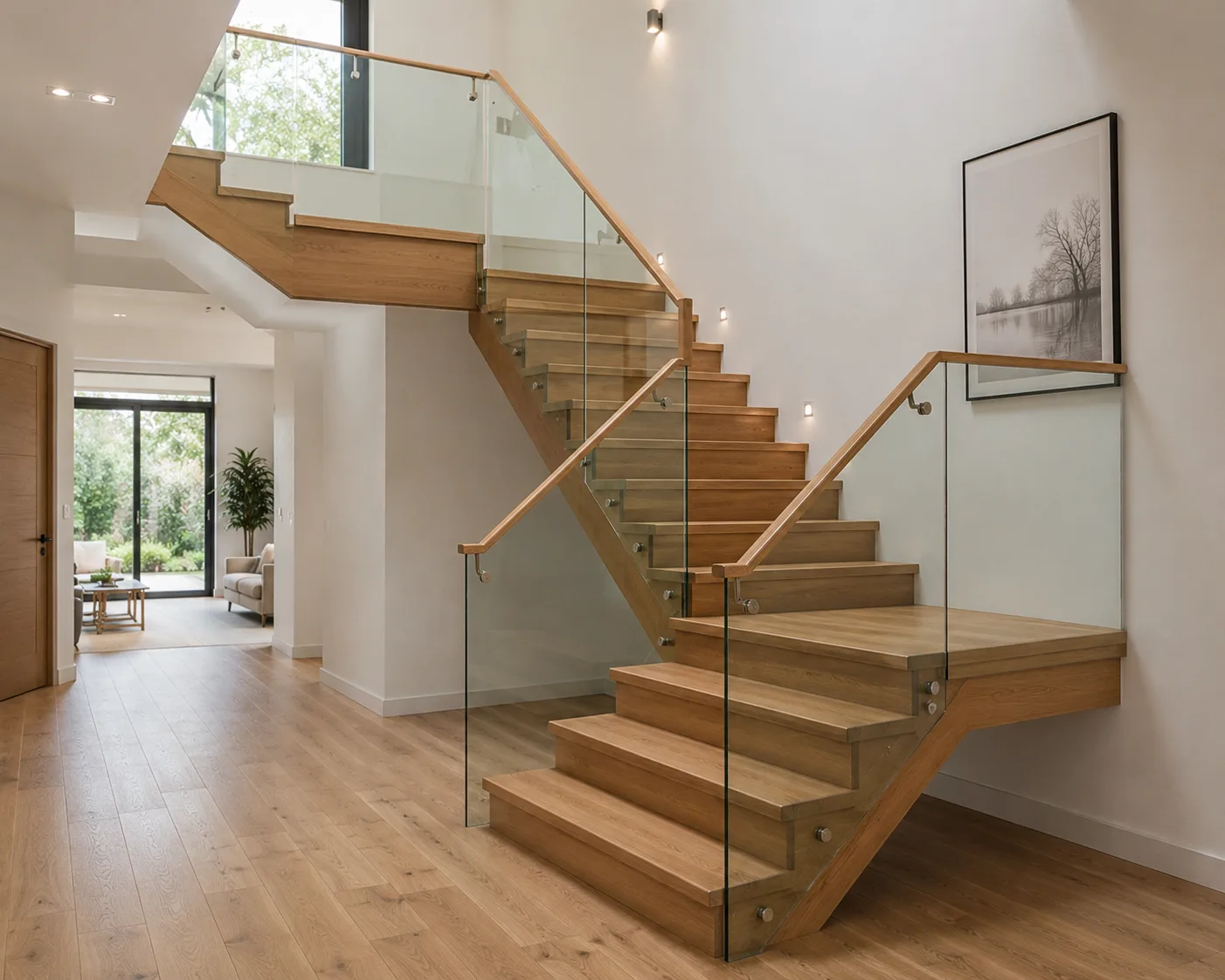 Solid Wood Stringer Staircase — Wooden Stringer / Hardwood custom staircase